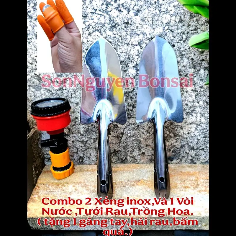 ComBo 2 Xẻng Inox, Và 1 Vòi Nước,Làm Vườn Trồng Rau, Tưới Hoa ( Tặng 1 Găng Tay Hái Rău, Bấm quả ). 1