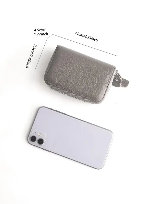 Women's Genuine Leather Wallet, Solid Color Zipper Card Holder, RFID Blocking Anti-theft Short Wallet, Fashionable Multi Card Slot Card Holder for Women & Girls, Small Purse for Daily Used 7