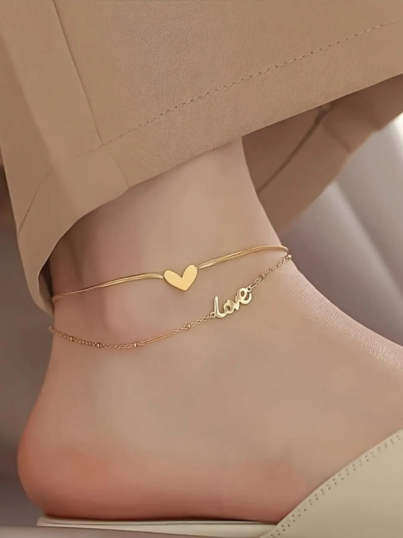 Minimalist Temperament Heart Design Anklet, Stainless Steel Jewelry for Women & Girls, Trendy All-match & Exquisite Jewelry for Birthday Gift