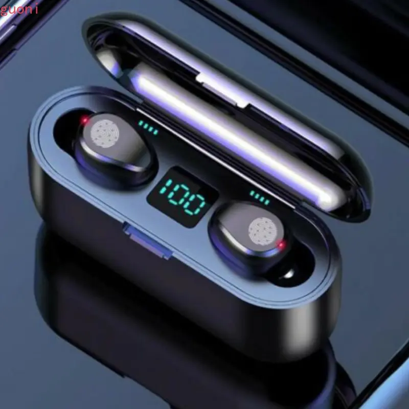 TWS-F9 Bluetooth 5.0 HiFi - Earphone Wireless Touch Control, Digital Display, Desain In-Ear, Hitam untuk HP.H 0