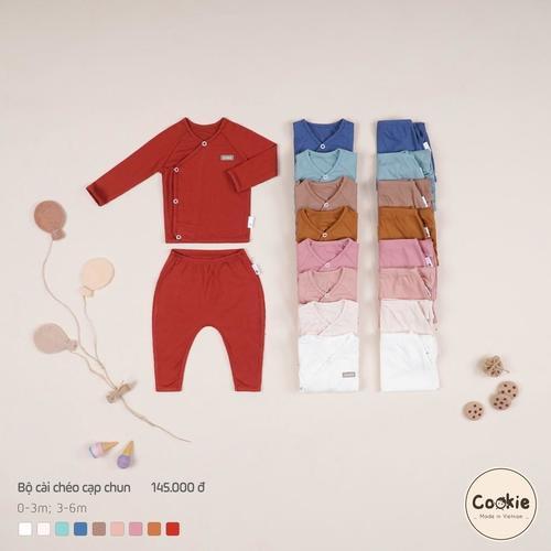 Bộ Quần Áo Sơ Sinh Cookie Dài Tay Cài Chéo Quần Cạp Chun Cho Bé Sơ Sinh Size 0-3M & 3-6M, Chất Cotton Tăm Lạnh bososinh quanao  tresosinh