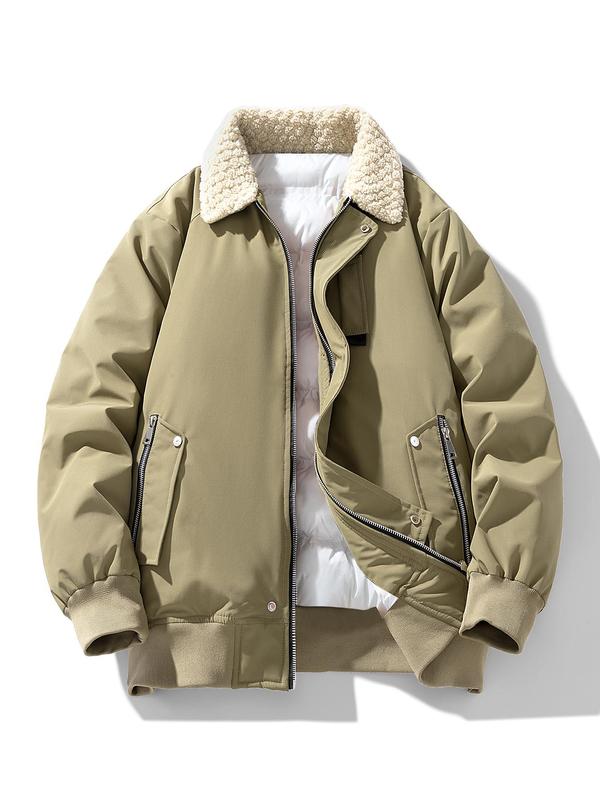 Men's Solid Color Zipper Pocket Design Jacket, Loose Casual Long Sleeve Outerwear for Fall & Winter, Men's Clothes for Daily Wear 4