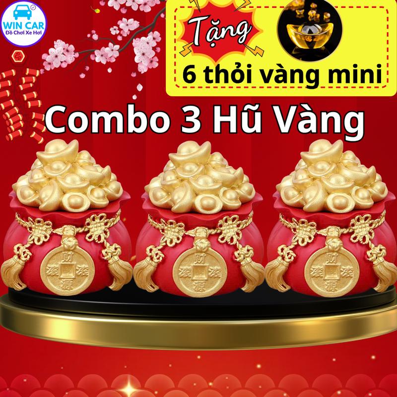 (Tặng 6 thỏi vàng) Combo 3 hũ vàng, Tài Lộc, Túi Thần Tài, Trang trí bàn thờ, đựng muối gạo, Decor taplo xe, phòng khách,men sứ cao cấp biểu tượng đồ trang trí phong thủy biểu tượng may mắn mèo  thần