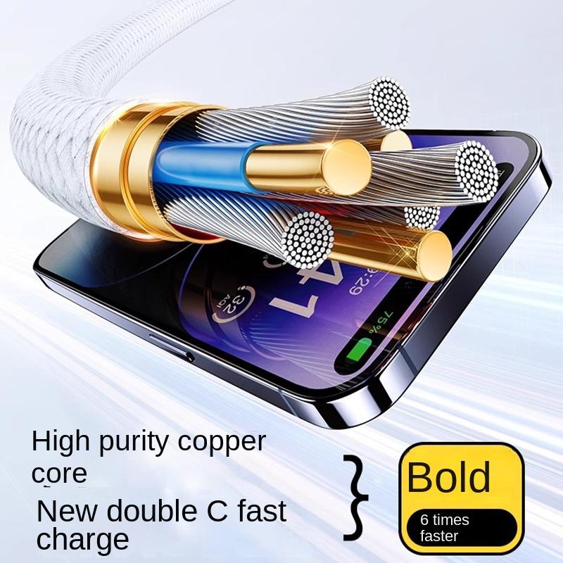 Cáp dệt C sang C, dành cho iPhone 15 và Huawei, hỗ trợ sạc siêu nhanh 60W, Đầu TYPE C kép 2