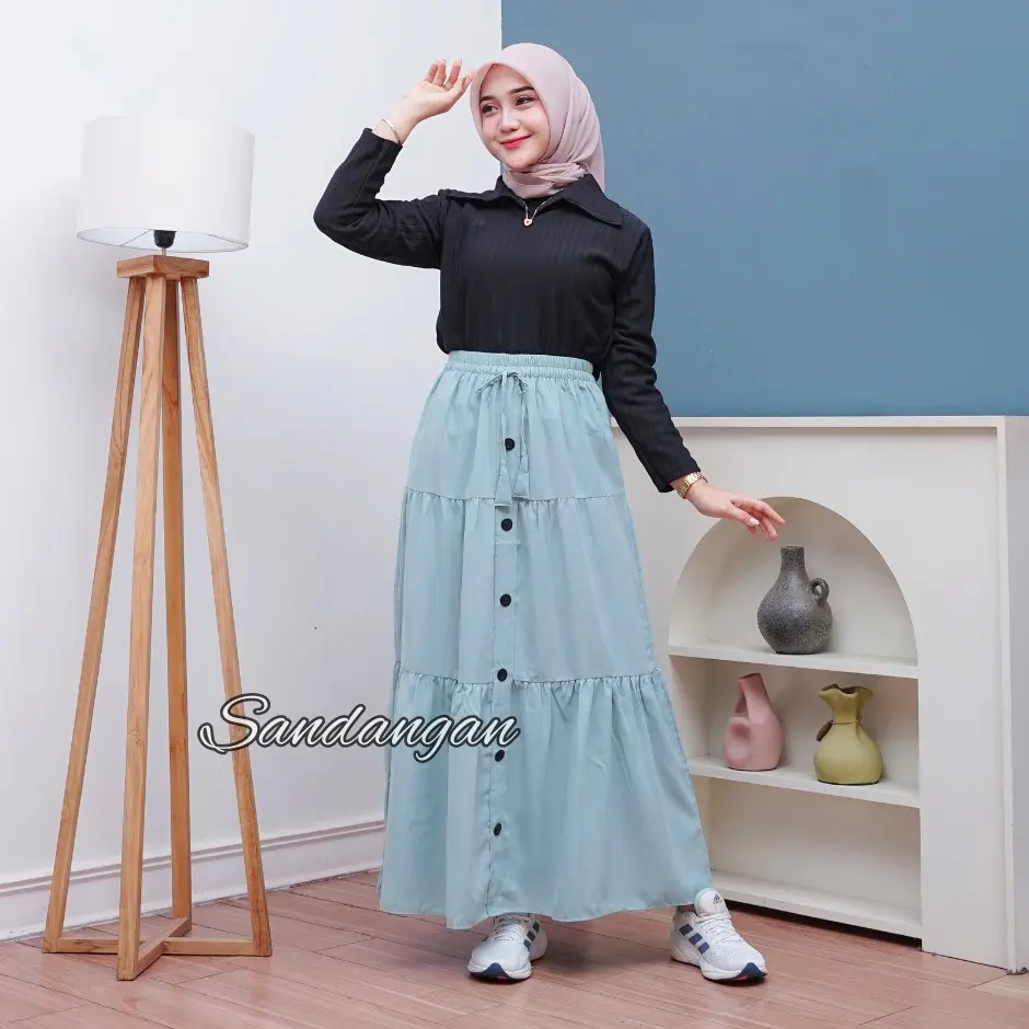 Rok Susun Wolfis Premium | Skirt Susun Serut Wanita | Rok Panjang Susun Wolfis All Size A-Line Polos