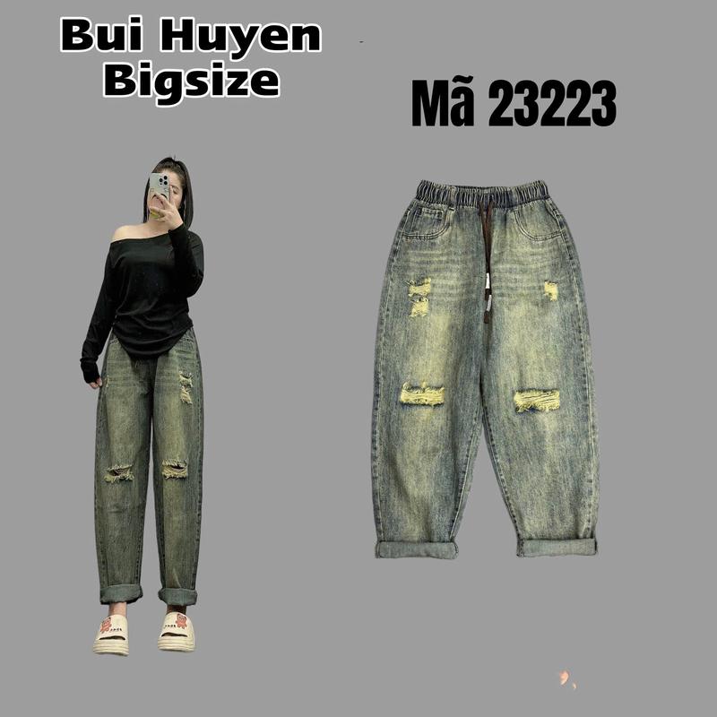 Quần Baggy Jeans Rách Cạp Chun (Mã 23223) BIGSIZE