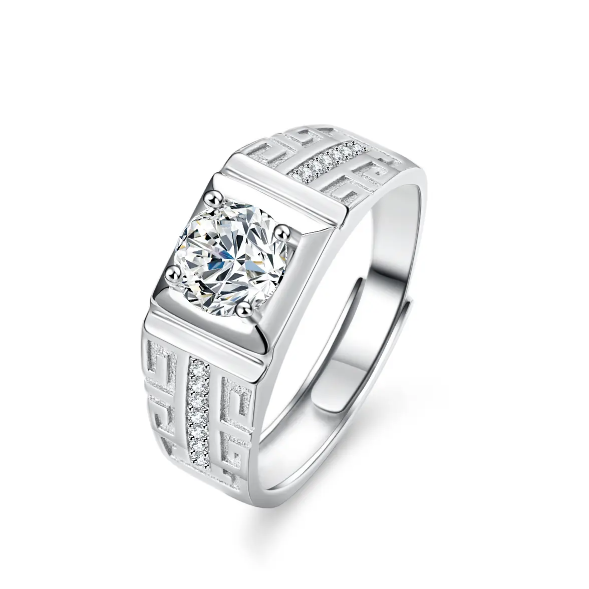 Cincin Pria Perak Sterling Silver 925 Terbaru Batu Berlian Moissanite Asli 1.0 CT Ring adjustable Perhiasan Pria Bersertifikat GRA