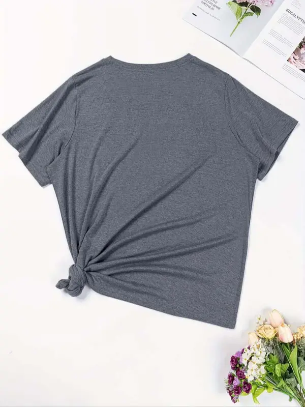 【Plus Size】 Cartoon Bow Print Round Neck Tee, Casual Short Sleeve T-shirt for Summer, Women's Clothing for Daily Wear 6