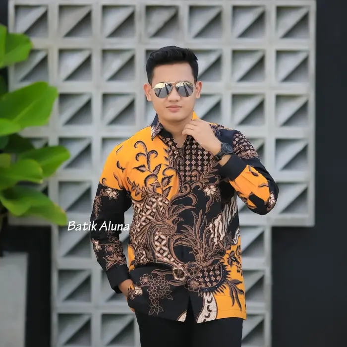 Batik Pria Lengan Panjang Baju Kemeja Cowok Premium Original Batik Aluna PCW 105 0