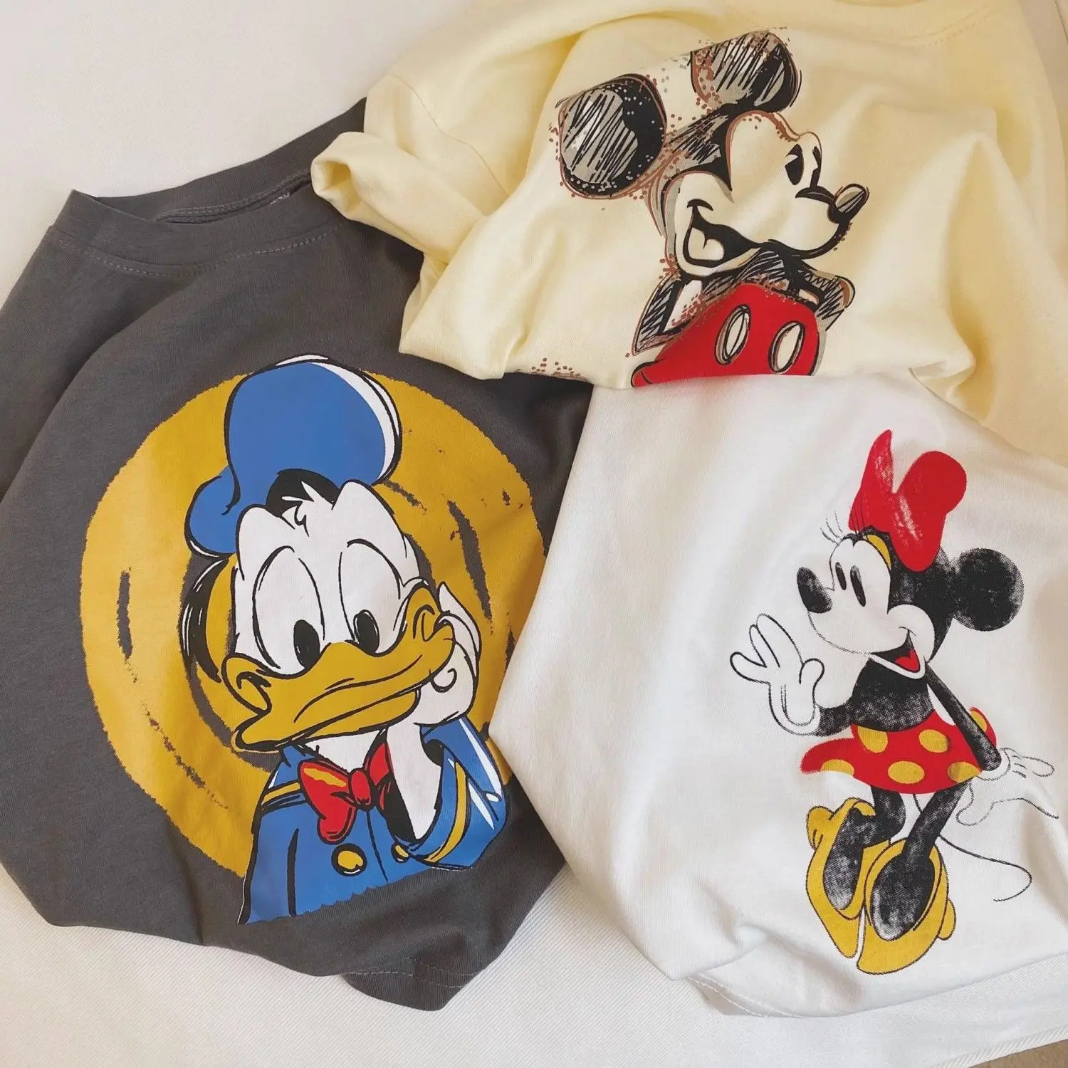 Áo Phông Mickey, Chất Liệu Bông, Tay Lửng, Ngắn, Thích Hợp Cho Mùa Hè, In Hình Hoạt Hình, Áo Hàn Quốc, Cho Trẻ Em Và Bạn Gái, Thiết Kế Ngủ Ngắn