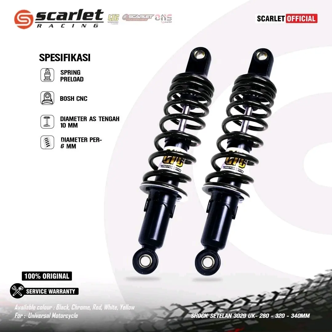 280,320,340,360, MM LTC  SHOCKBREAKER SHOCK ABSORBER BLKG MOTOR BEBEK ORI GINAL LTC BAY SCARLET 3029,UNIVERSAL YAMAHA HONDA SUZUKI,,JUPITER,VEGA,,RX KING,SUPRA KHARISMA,BLADE REVO,SHOGUN,SMASH DLL