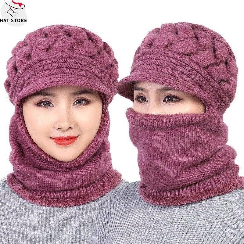 Mũ Tặng Bà & Mẹ Mũ Len Trùm Đầu và Cổ Lót Lông Nhung Siêu Ấm Cho Nữ Trung Niên MAT023HATSTORE
