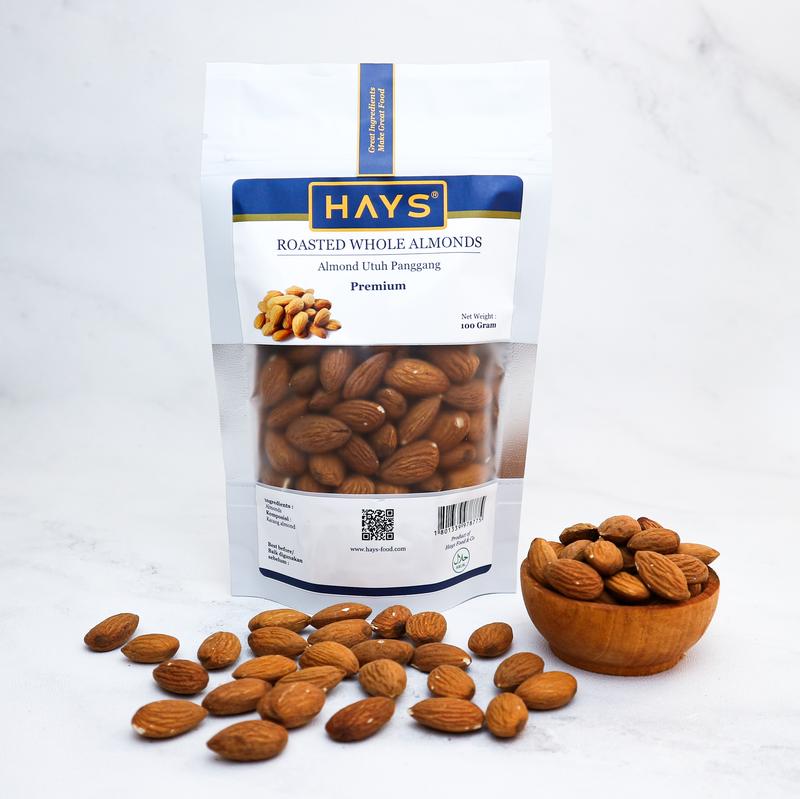 kacang Almond Utuh Panggang 100 Gram / Roasted Whole Almond - HAYS food kacang Snacks kacang Almond Utuh Panggang 100 Gram / Roasted Whole Almond - HAYS food kacang Snacks