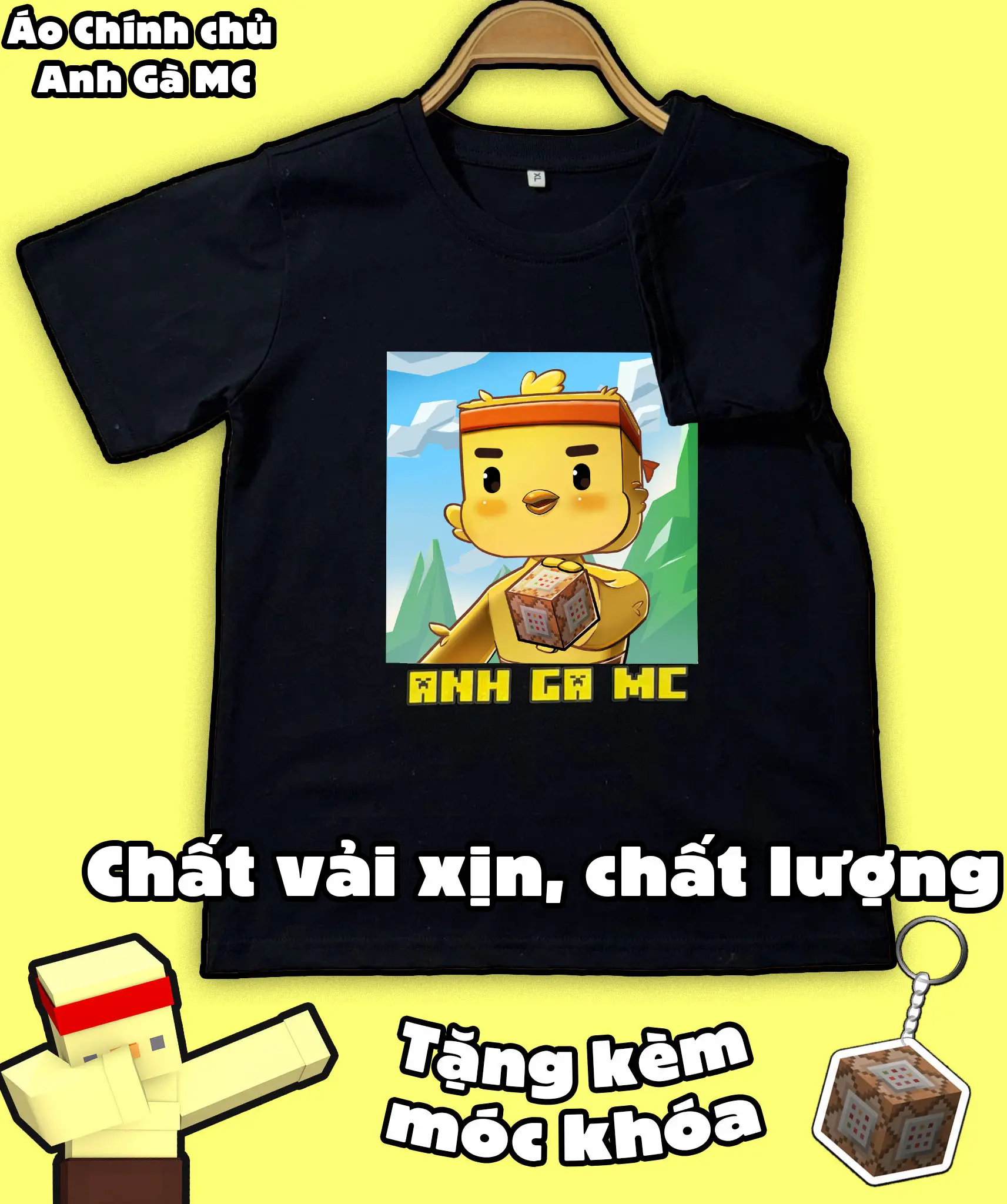 Áo Thun Anh Gà MC, Vải 100% Cotton, In hình nhân vật Minecraft Cute