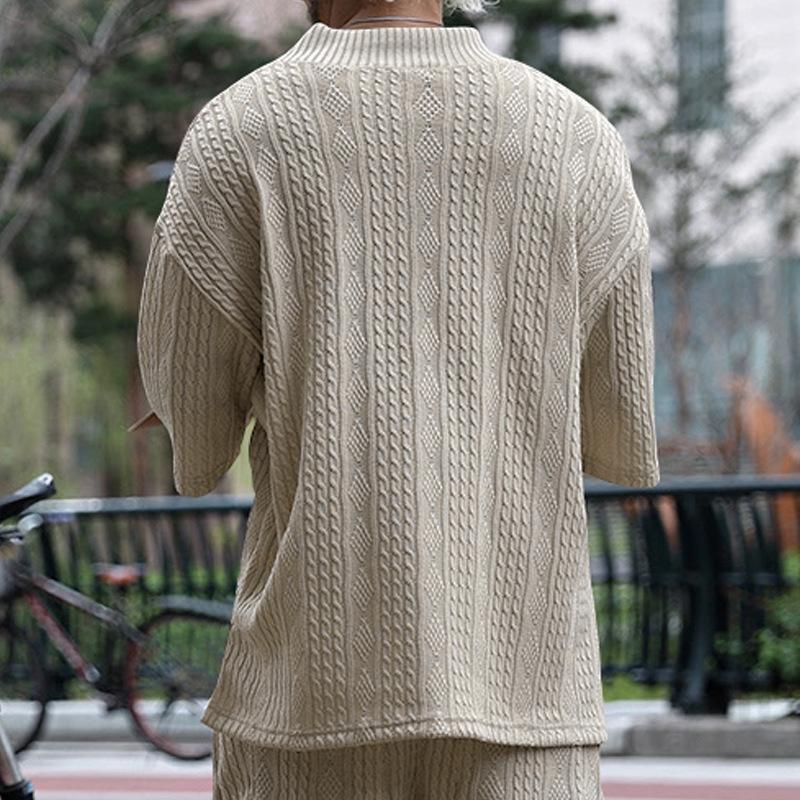 Product Introduction of เสื้อยืดถักลำลอง สำหรับผู้ชาย ทรงหลวม แขนสั้น คอวี เหมาะสำหรับฤดูร้อนและกีฬา สีพื้น 19