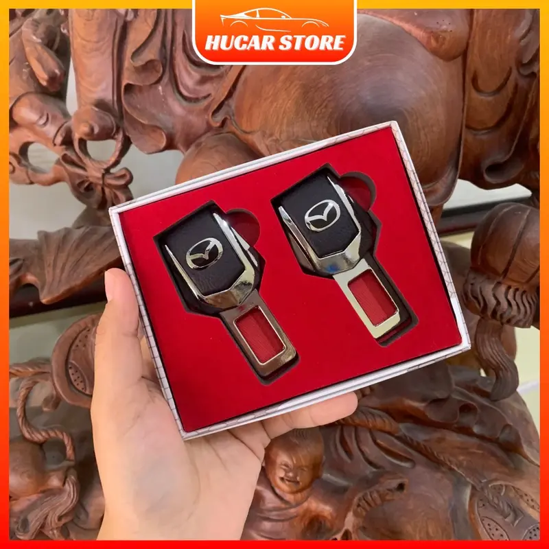Bộ chốt khóa cài dây đai an toàn cho xe hơi ô tô, chốt ngắt chuông an toàn ô tô da kết hợp inox sang trọng LOGO các hãng xe Hucar 4