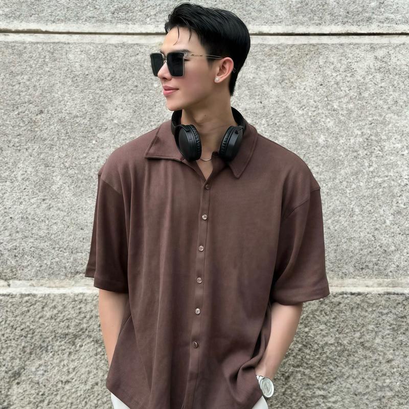 Sơ mi thanh lịch tay ngắn unisex - Chất Gân Đan Premium 24hmood sominam  dep 1