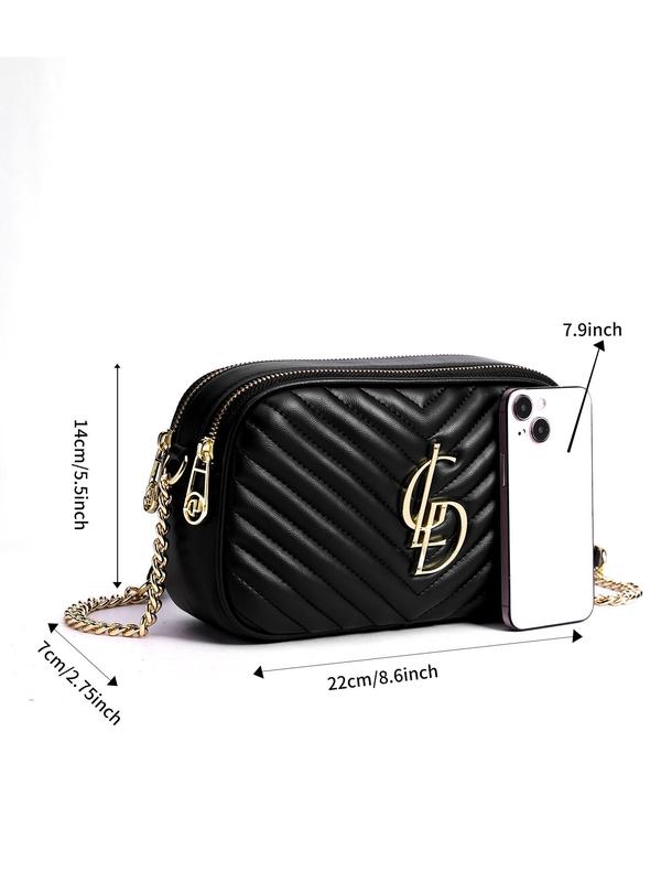 Women's Fashionable Solid Color Quilted Crossbody Bag, Casual Versatile Zipper Shoulder Bag for Daily Used, Trendy All-match Commuter Bag 1