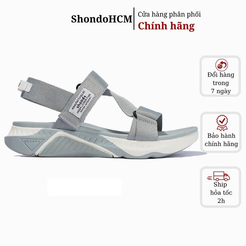 Giày sandals Shondo nam nữ  F7 racing xám trắng F7R2022 Đế Bằng