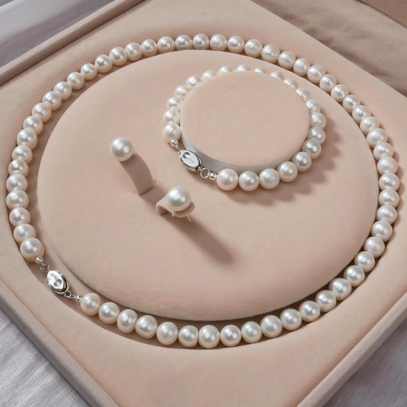 Bộ Trang Sức Ngoc Trai Nước Ngọt Dây Chuyền Vòng Tay Bông Tai. Set Ngọc Trai Sang Trọng Đi Dự Tiệc Làm Qùa Tặng