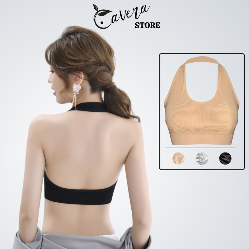 Áo bra nữ khoét lưng có mút ngực - Áo bra thun cổ yếm gân tăm cotton tôn dáng sành điệu Cavera B0476 Top Women