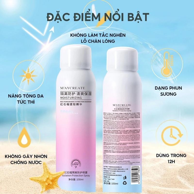 Nội Địa Trung Xịt Chống Nắng Nâng Tone Body Sáng Da Maycreate Nâng Tone Body Dạng Xịt Phun Sương 150ML - Chốt Đi Store