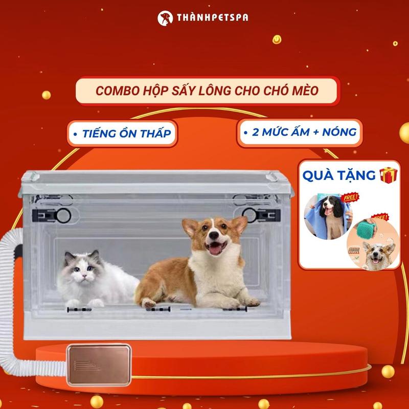 TẶNG BÀN CHẢI + KHĂN TẮM Combo Hộp Máy sấy lông chó mèo đa năng tiết kiệm lồng sấy lông mèo công suất 600W sấy khô lông thú cưng nhanh chóng sấy quần áo sấy giày khi ẩm. TiCipet