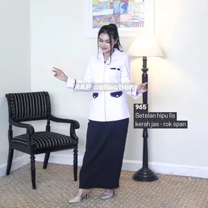 9065 Setelan Blazer Hitam Putih Kerah Jas kombinasi Hitam (Rok dan Celana)