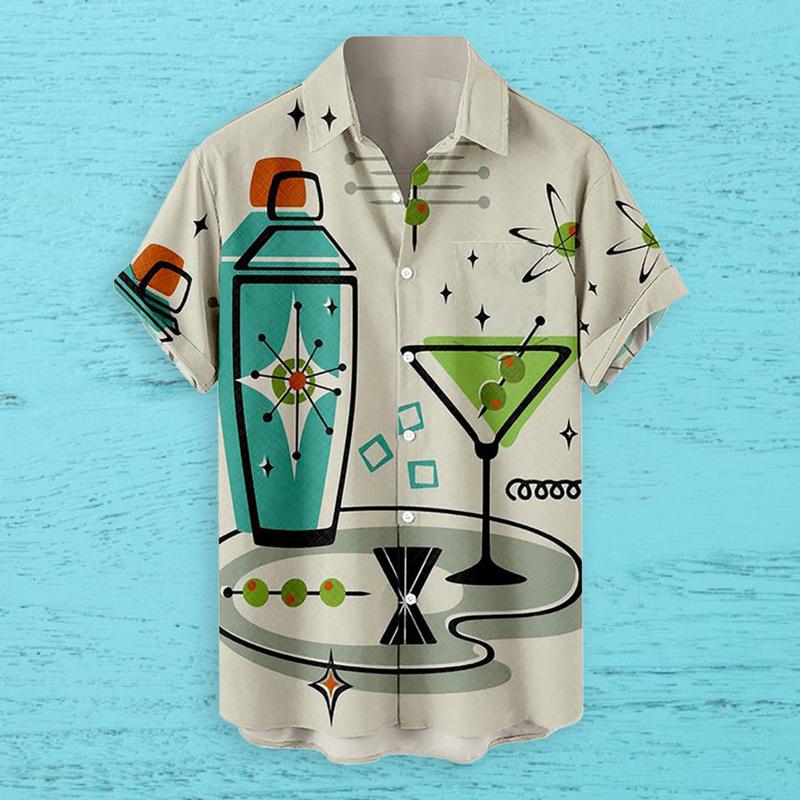 Huxriqvy Men Beach Shirt Color Matching Loose Graffiti Pattern Men Beach Top Single-breasted Men Clothes 7
