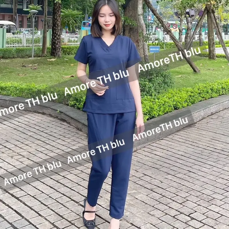 Bộ Scrubs cao cấp cotton Hàn  bác sĩ, blouse cổ tim, đồng phục điều dưỡng, Spa, thẩm mỹ viện, dược sĩ. 2