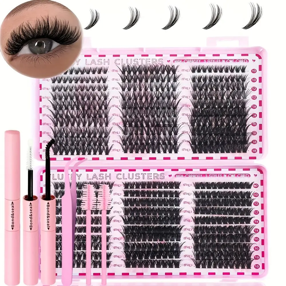 Curl Wispy Individual False Eyelash with Glue & Tweezers Kit, 1 Set Natural Self Grafting DIY Segmented Eyelash, Makeup