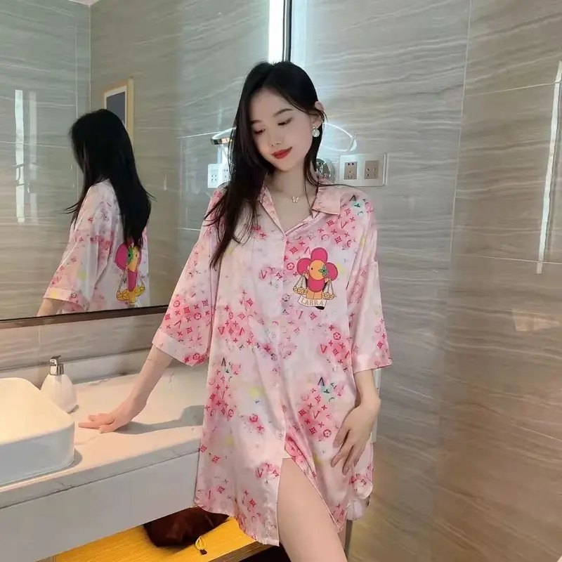 Váy Ngủ Mùa Hè, Áo Sơ Mi Trắng ngắn Tay Lụa Lạnh Cho Nữ, Đồ Mặc Nhà Mỏng Ngọt Ngào Đồ Ngủ Nữ Gợi Cảm, Hàng Mới Về 2024 Dress 1