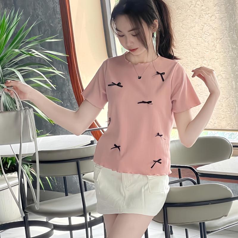 Product Introduction of Áo thun nữ baby tee đính nơ sang chảnh hottrend 2024 new best seller vải thun tăm co dãn bốn chiều dày dặn. Top 7