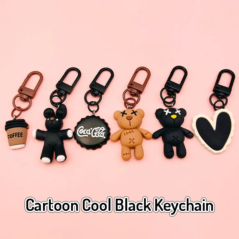 [HHH]Cool Black Bear Key Chain Coffee Cup Bottle Cap Rabbit Pendant Car Key Ring Backpack  Bag Decor Accessories