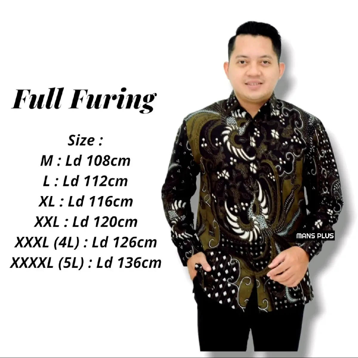 [FULL FURING] Kemeja Pria Batik Big Size XXXL Full Furing Lengan Panjang Jumbo 4L-5L Batik Modern LMH-Hj