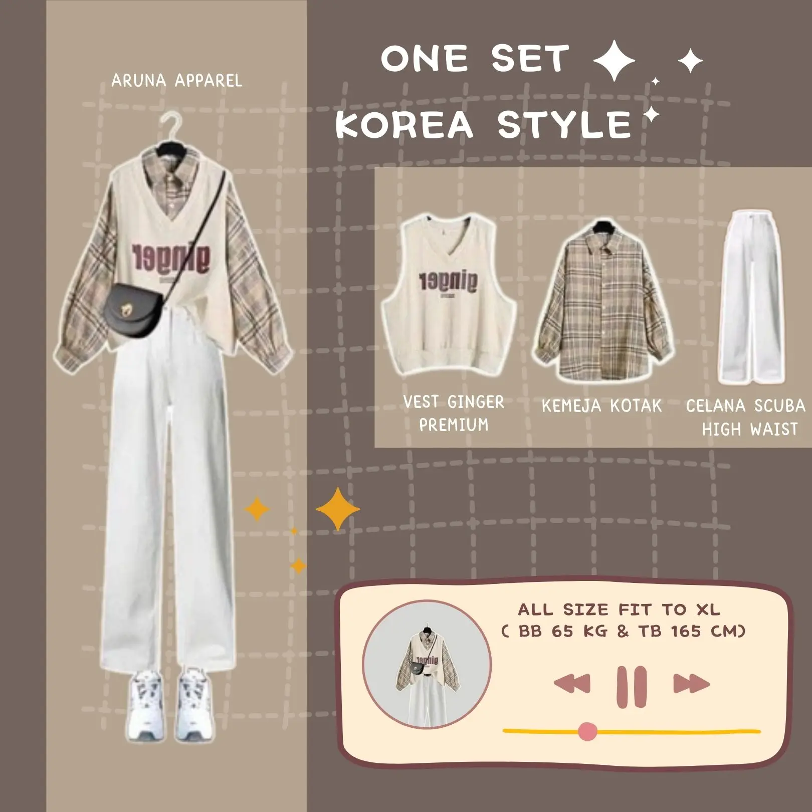 FLASH SALE One Set Style Outfit wanita , outfit , ootd wanita, style  Setelan 3in 1  (kemeja vest cream set 06) VIRAL KEKINIAN  BISA BAYAR COD Celana Katun gaya musim gugur musim panas Kulot Putih Baju Panjang Dewasa Atasan Casual Remaja Airflow