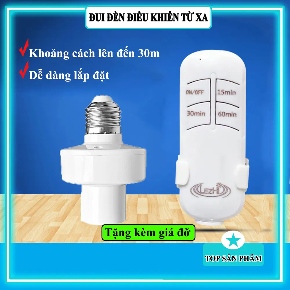 [ MẪU MỚI] Đui Đèn Điều Khiển Từ Xa Remote Hẹn Giờ, Đuôi Đèn E27 Điều Khiển Từ Xa Bằng Sóng RF.