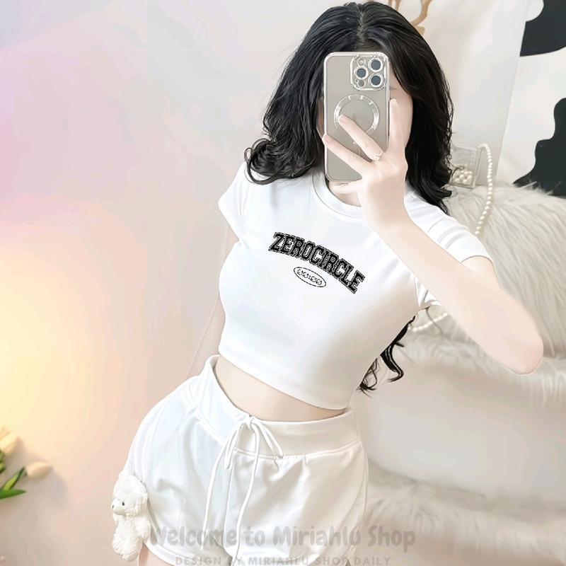 Áo Thun Croptop Borip Ôm Body Nữ Form Basic In Chữ Zero Circle, Women Voi Cổ Tròn Voan Trắng Dáng Ngắn 0