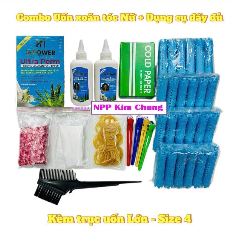 Combo UỐN XOĂN VỪA tóc Nữ: Thuốc uốn lạnh+Bộ dụng cụ đầy đủ dùng tại nhà Kèm trục Size 4