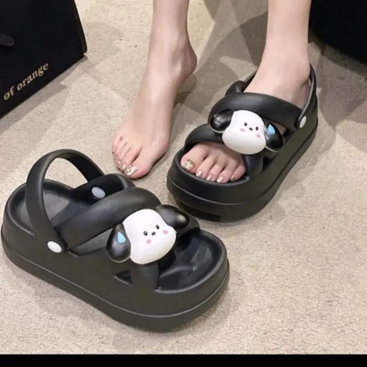 Dép bánh mỳ nữ đế độn gắn hình ngộ nghĩnh. Dép sandan quai hậu đúc đi mưa êm bền GiàY DéP Shoes mắt giày  sandal Nhung Jean sandal  vải dep 6cm dépcao 3
