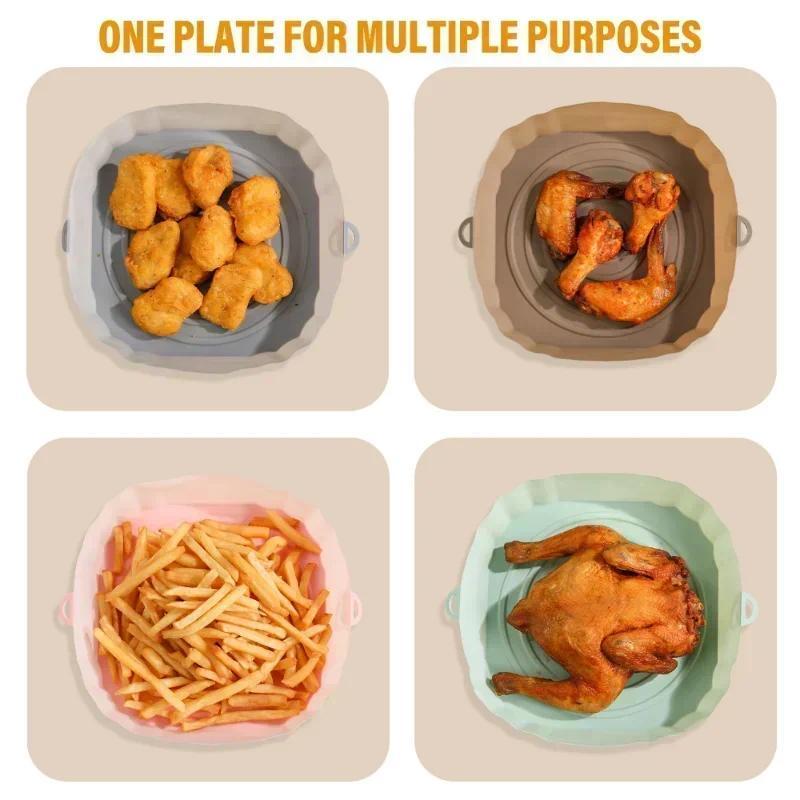 Product Introduction of Air Fryer Pan Silicone Basket Airfryer Oven Baking Silicone Tray Reusable Airfryer Pot Pan Liner Mold Pizza Fried Chicken Tools 19