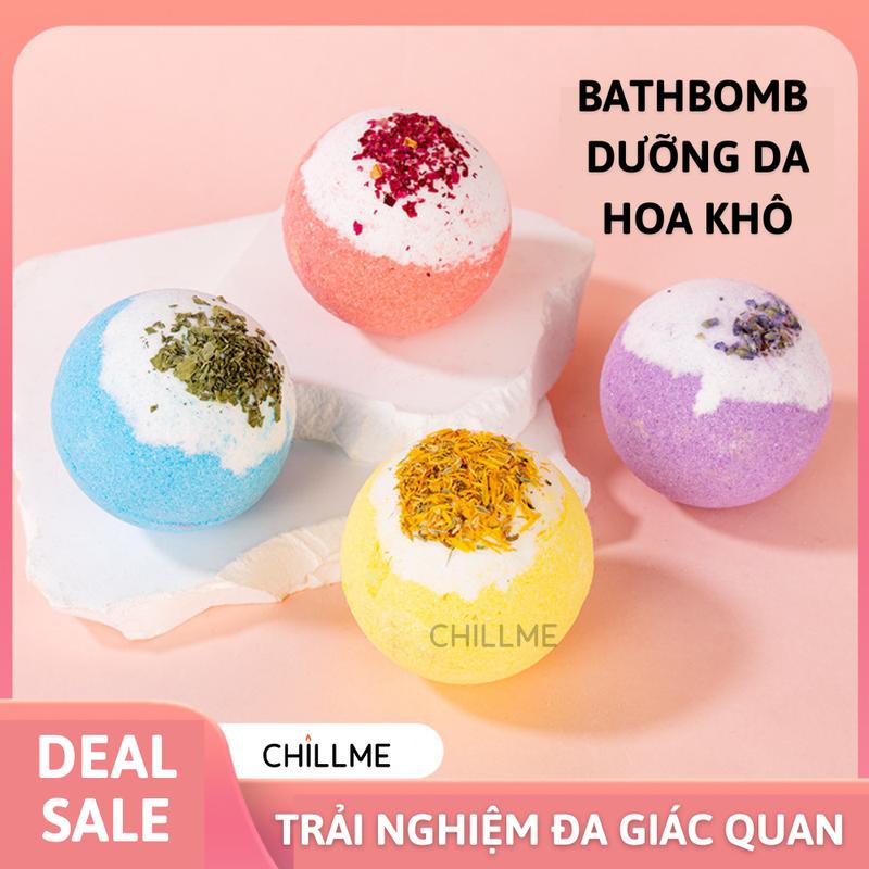 Viên sủi bồn tắm dưỡng da thư giãn 100g Chillme hương nước hoa decor hoa khô Bath bomb