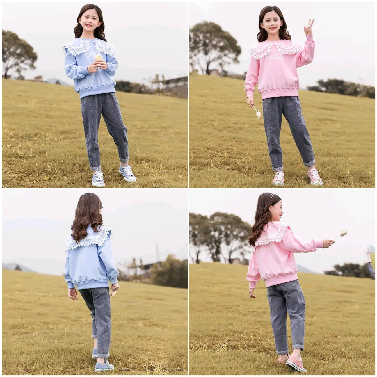 setelan anak perempuan import atasan kaos sweater + jeans 4 - 12 Tahun Baju Celana Fashion Fashion Fashion Fashion Fashion