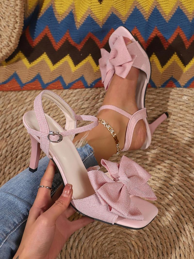 Product Introduction of Women's Bow Decorated High Heel Sandals, Fashionable Solid Color Sandals for Summer, Lightweight Breathable Comfortable Shoes for Daily Wear, Girl 7