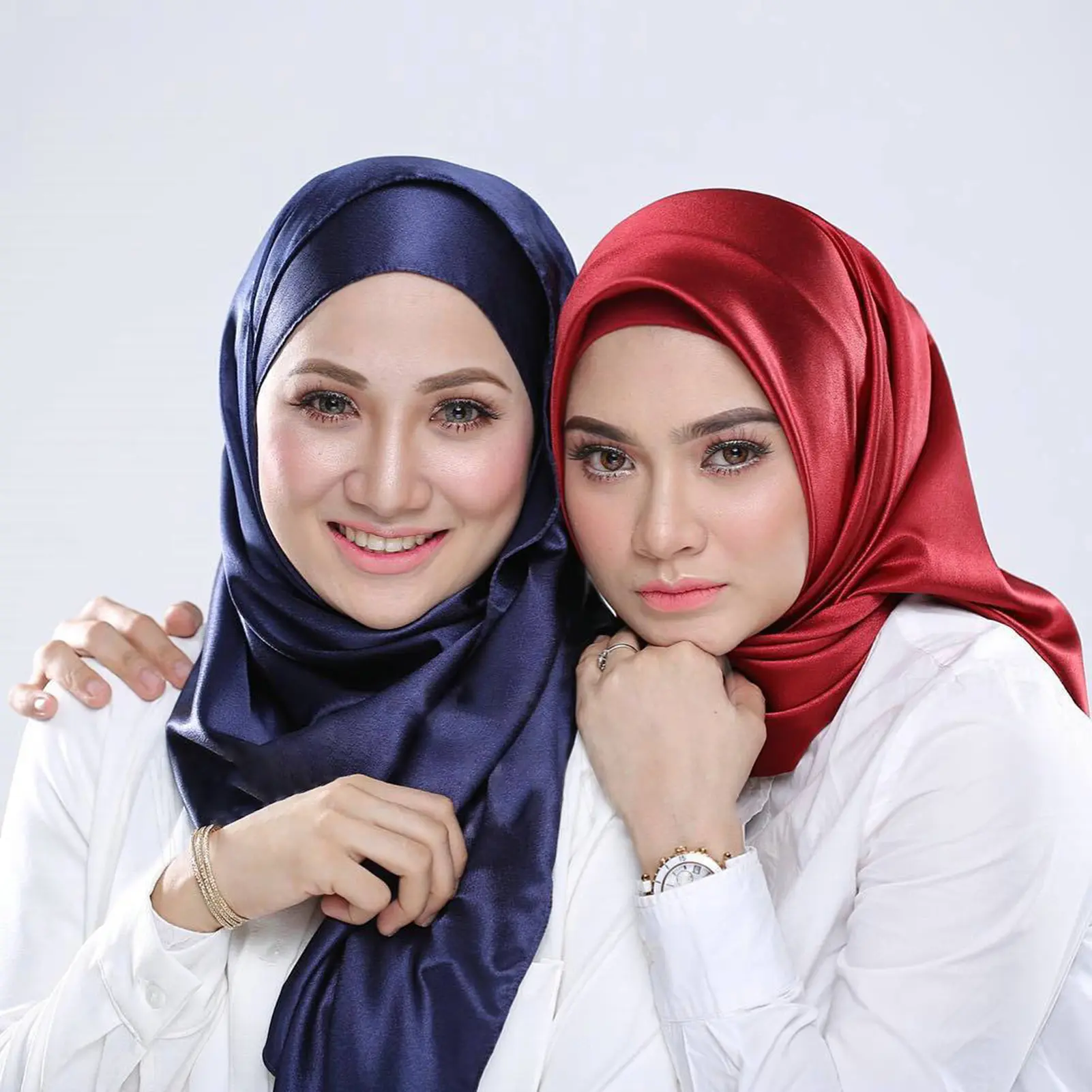 Women Headscarf Square Soft Imitation Silk Solid Color Scarf Head Wrap Shawl for Daily Life