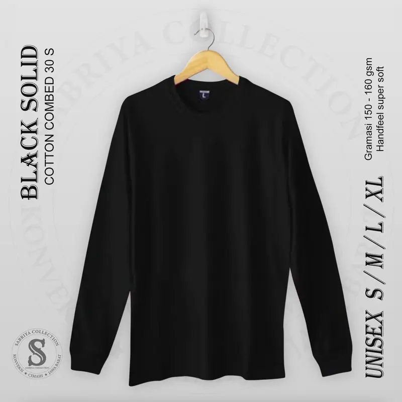 Kaos Polos uk S M L XL XXL lengan panjang Panjang 30s Pria/Wanita Katun Combed 30s Couple Tebal Lembut Nyaman Pasangan  Distro Wanita Baju Oblong Atasan Dewasa Tangan Oversize Celana Setelan Pendek 2
