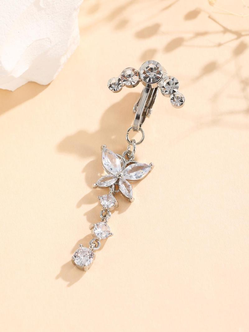 Product Introduction of Rhinestone Decor Butterfly Heart Design Belly Button Clip Ring, Women Belly No Piercing Body Jewelry for Crop Top Decor, Luxury Punk Goth Accessory, Valentine's Day, Gift 5