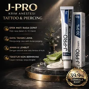 J-Pro Anastesi Cream 10g untuk Sulam Alis & Bibir, Eyeliner, Laser, Roller Wajah, Perawatan Kusam Wajah, 3-4 Jam Kekebalan Tanpa Rasa Sakit, Kemasan 10g, Cocok untuk Pria - Hitam