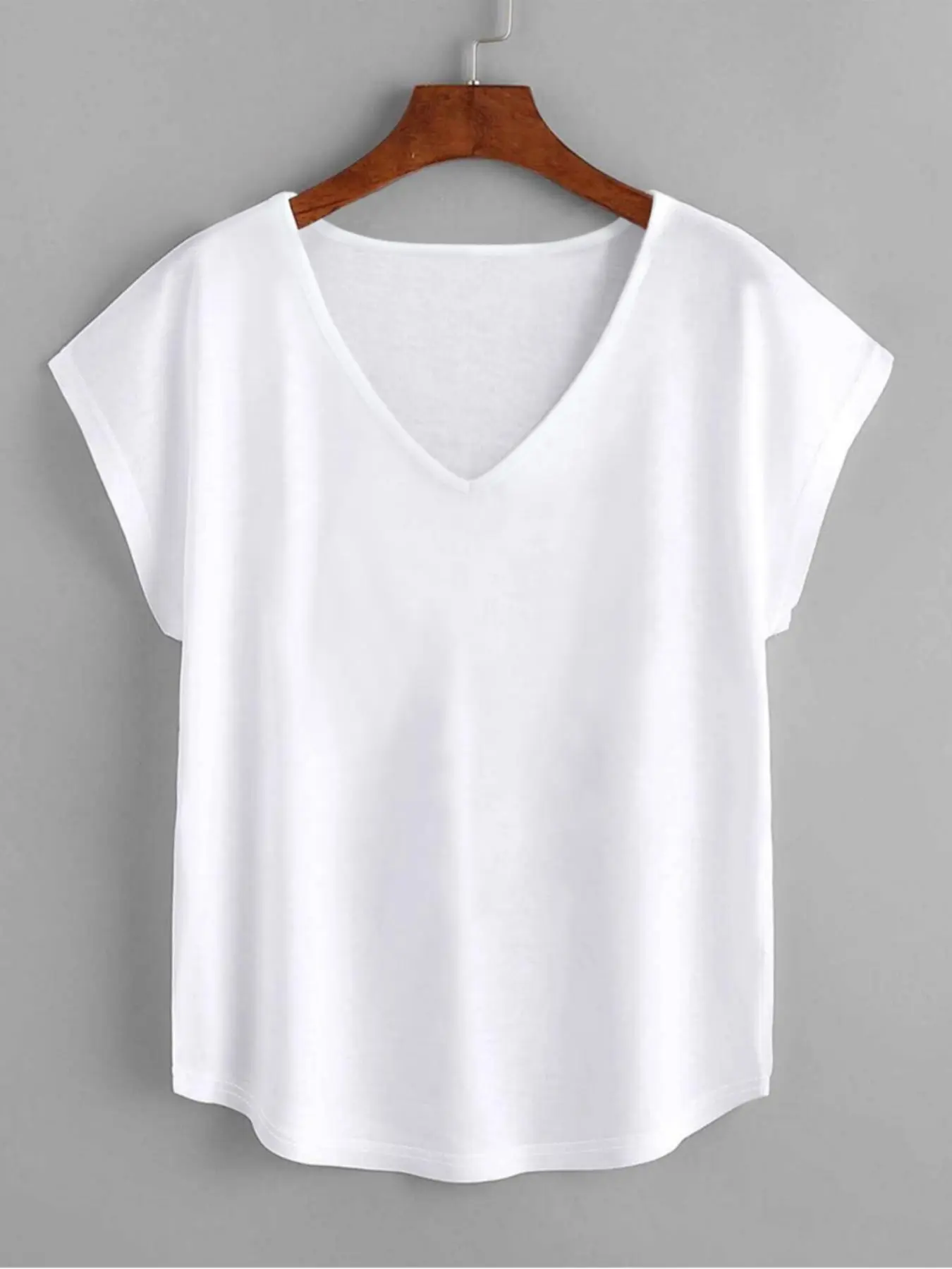 Women's Plain V Neck Tee, Casual Breathable Short Sleeve T-shirt for Summer, Ladies Clothes for Daily Wear