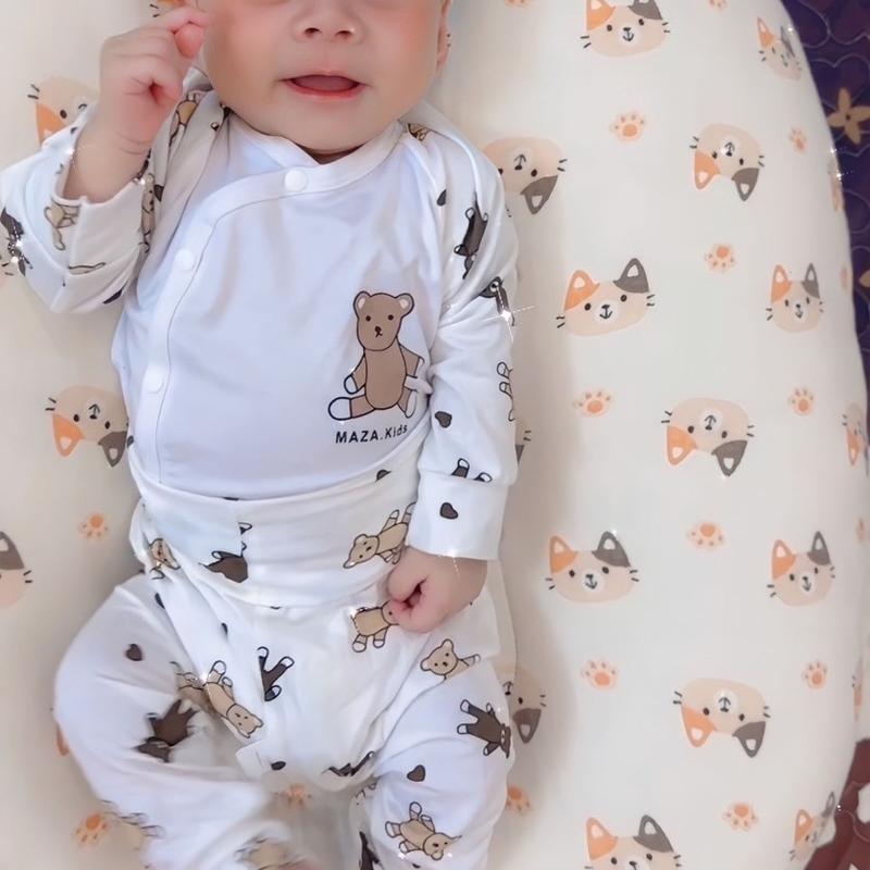 Bộ dài tay chất petit quần cạp cao đáp đũng mềm mát cho bé trai bé gái sơ sinh 5
